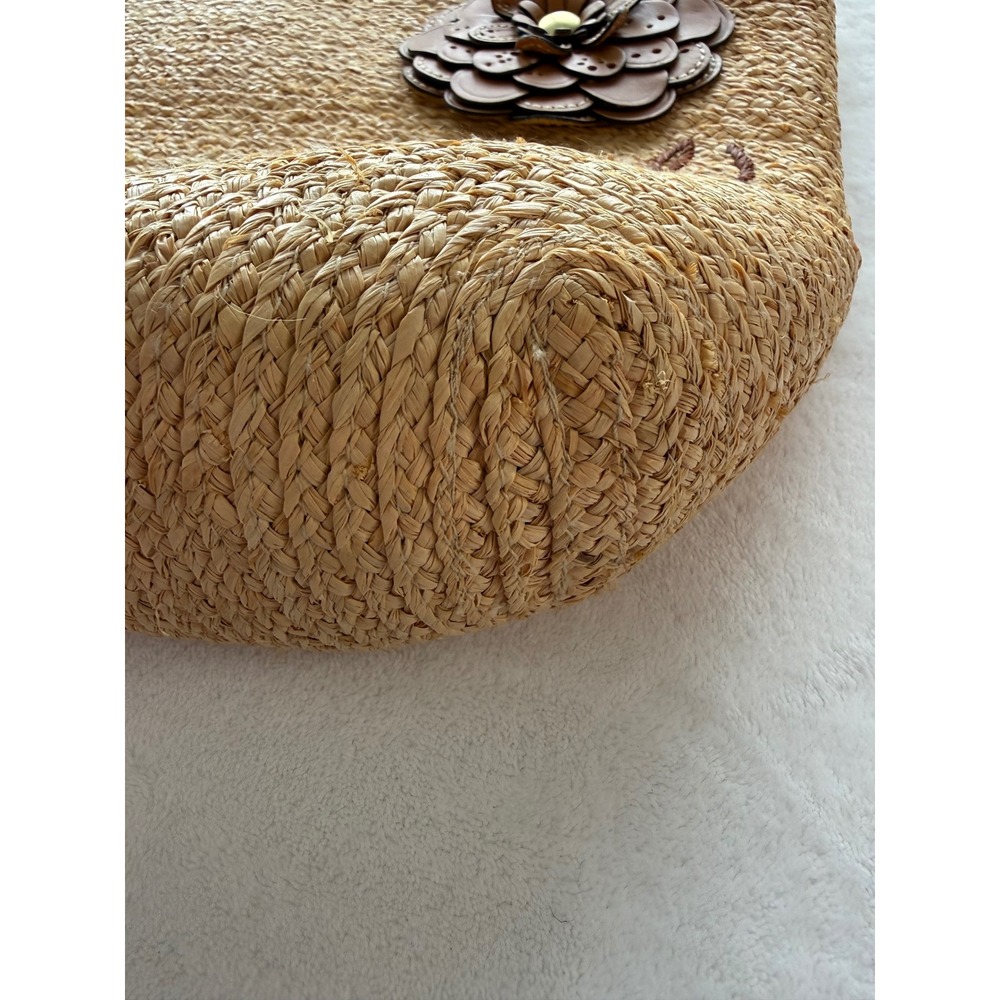 Coach Bleecker Natural Straw Tan Leather Floral Summer Bag MO0868-F13373 - Picture 7 of 16